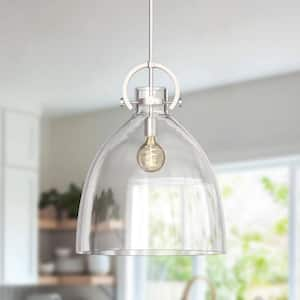 18 in. 1-Light Modern Brushed Nickel Geometric Pendant Light with Clear Glass Shade for Kitchen, Dining, or Foyer Spaces