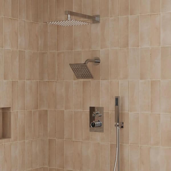 Thermostatic 7-Spray Dual Shower Head Wall Mount Fixed and Handheld Shower Head 2.5 GPM in Chrome (Valve Included)