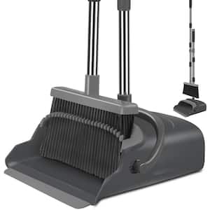 Extendable Stainless Steel Broom and Dustpan Set with Non-Slip Handle, Black and Gray