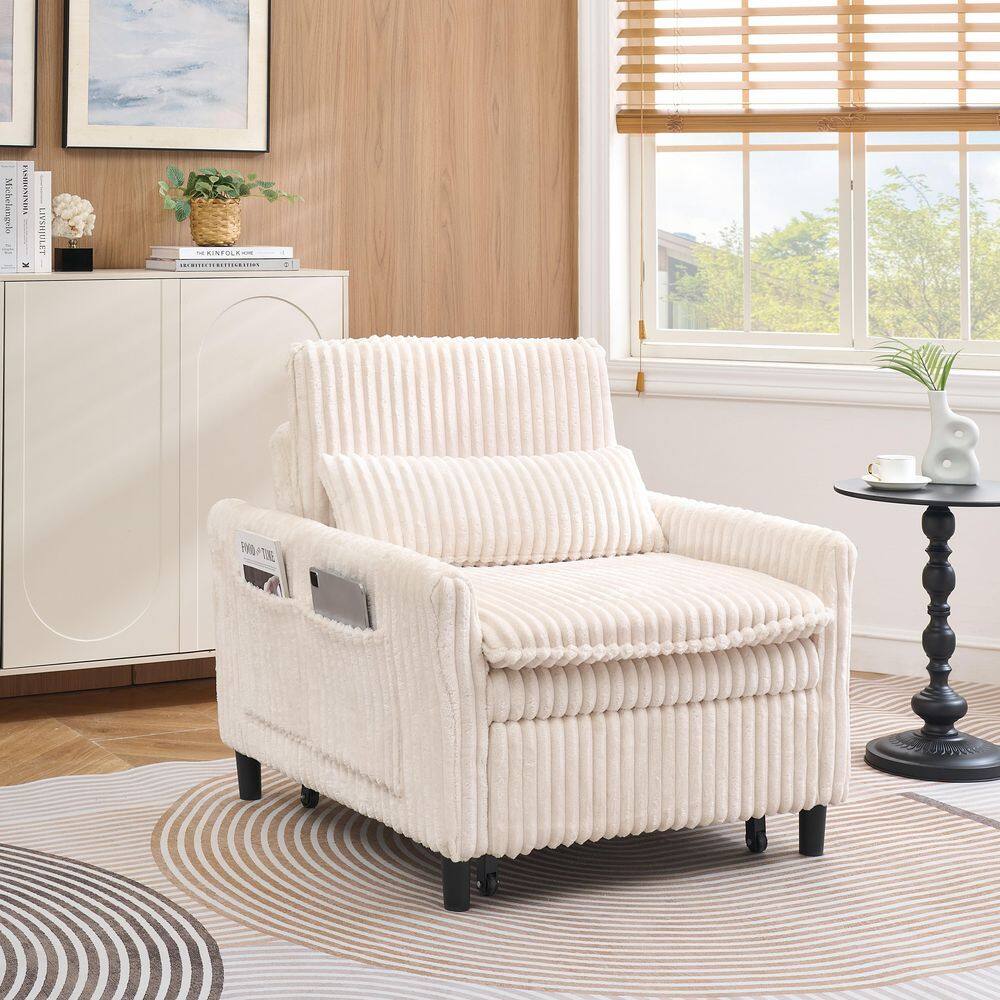 IHDKO 41" Folding Sofa Bed - Corduroy Convertible Couch With Backrest & Pillow (Beige) - View #10
