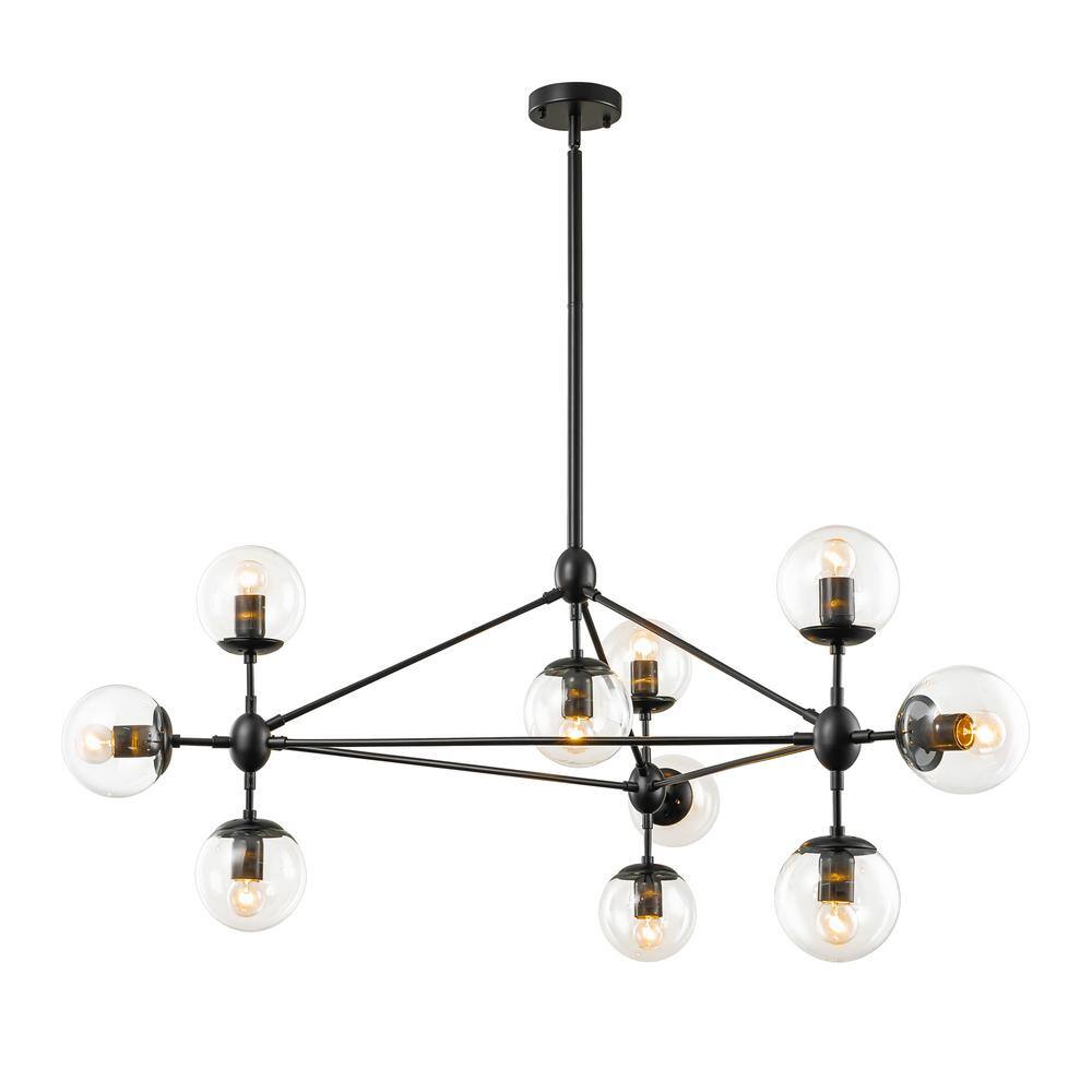 Black 10-Light Sputnik Chandelier with Glass Globe Shades