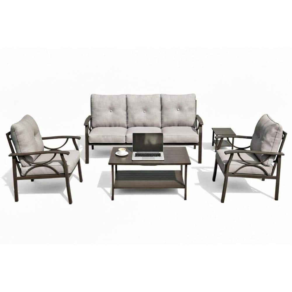 5-Piece Metal Patio Conversation Set Outdoor Sofa with Gray Cushions and a Coffee Table and a End Table price history on PriceWatchPro