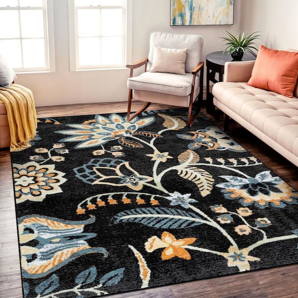 Floral Medallion Black 5' x 7' Area Rug
