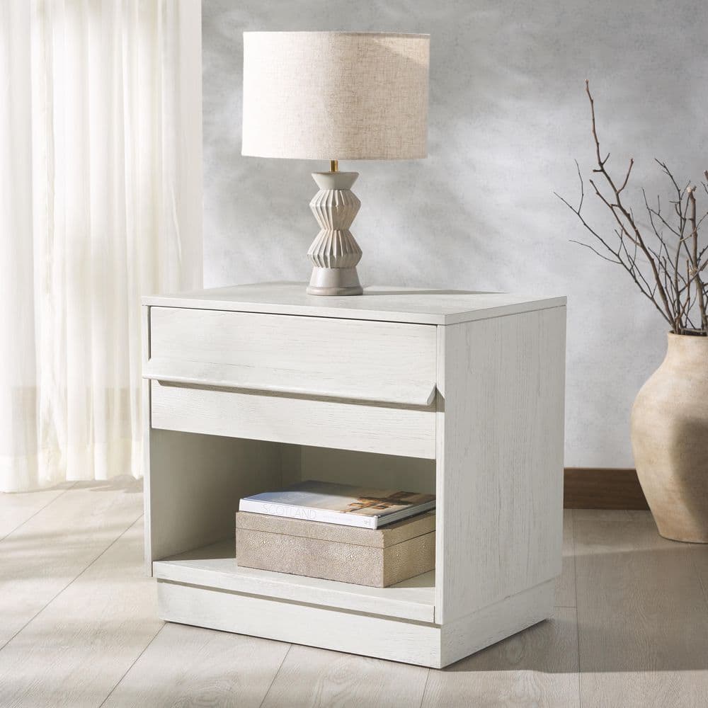 Deirdra White Washed 1 Drawer Nightstand
