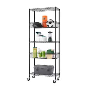 30 in. W x 14 in. D x 72 in. H Black 5-Tier NSF Heavy-Duty Wire Shelving with Baskets Wheels