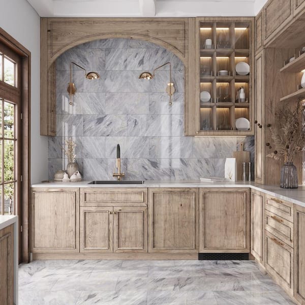 Grandis 12 in. x 24 in. Polished Gray Marble Large Format Wall and Floor Tile (10 sq. ft./case)-5 Pack