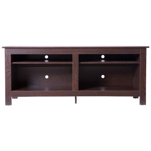 Basicwise Brown Wooden TV Stand Console Table with Shelves