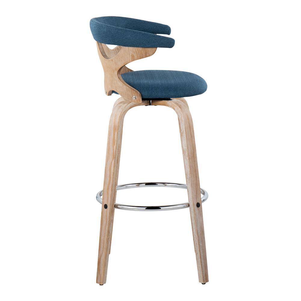 Gardenia Blue Swivel Barstools with Wood and Metal Frame, Set of 2