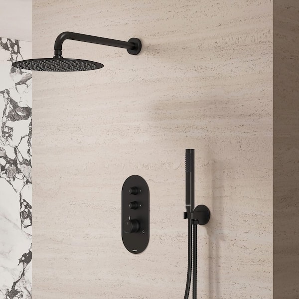 Angelsey 2-Spray 12 in. Wall Mount Dual Shower Head Handheld Shower Head 1.8 GPM in Matte Black (Valve Included)