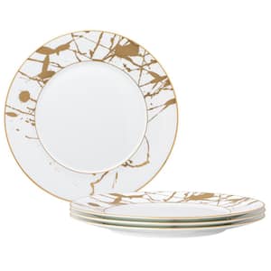 Raptures Gold 11 in. White Porcelain Dinner Plates (Set of 4)