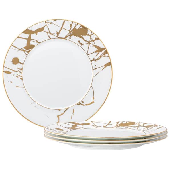 Noritake Raptures Gold 11 in. White Porcelain Dinner Plates (Set of 4)