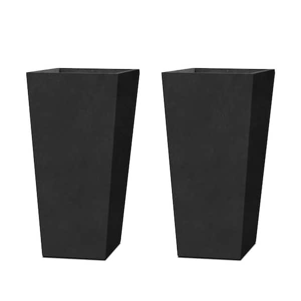 KANTE 24 in. Tall Rectangular Black Concrete Metal Indoor Outdoor Tapered Planters with Drainage Hole (Set of 2)