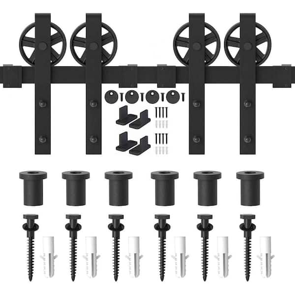 90 in. Black Modern Sliding Barn Door Track and Hardware Kit For Double Door