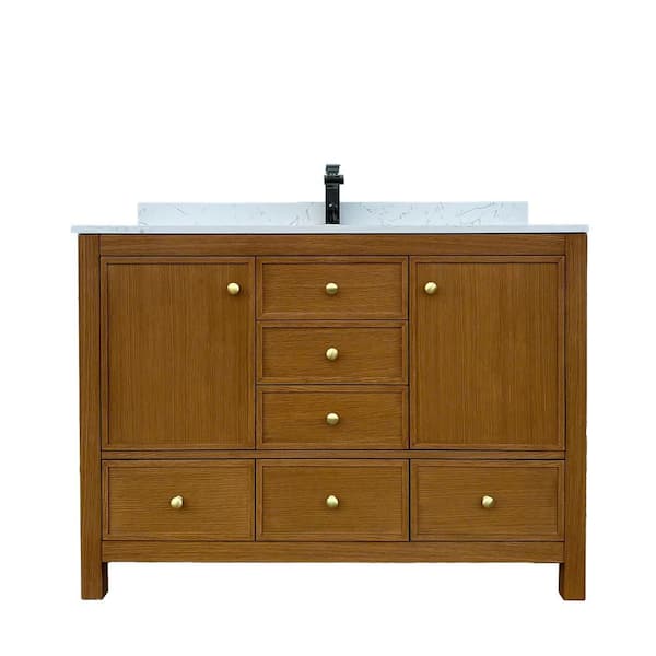 48 in. W x 22 in. D x 35 in. H Single Sink Bath Vanity Cabinet in Brown Oak with Calacatta Cultured Marble Top