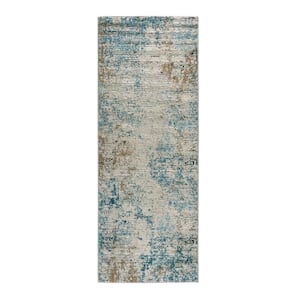 Amelia Cream/Blue 2 ft. x 7 ft. Abstract Area Rug
