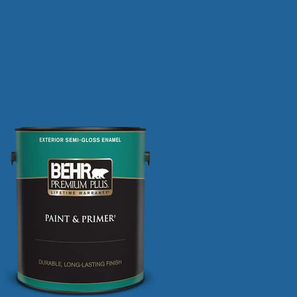 BEHR PREMIUM PLUS 1 gal. #570B-7 Cobalt Glaze Semi-Gloss Enamel Exterior Paint & Primer