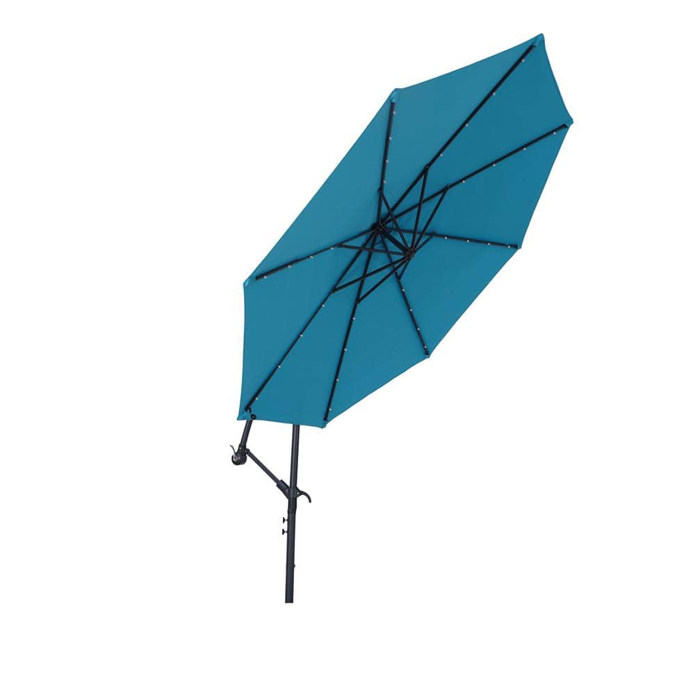 Outdoor 10 ft. Offset Cantilever Solar Patio Umbrella in Teal with Crank