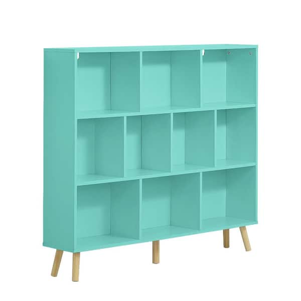 42.1 in. H x 47.2 in. W x 9.4 in. D Tiffany Green Wooden 10-Cube Storage Organizer with Legs