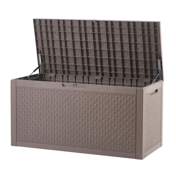 Outdoor Storage Box, 100 Gal. Resin Deck Box, Backyard Outside Toy and Towel Storage Cabinet Waterproof (Grey)