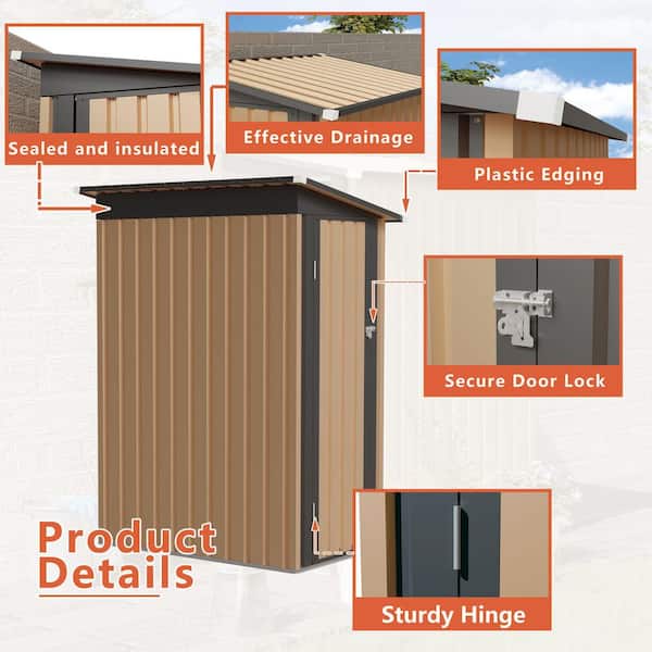 3.87 ft. W x 2.48 ft. D Metal Shed with Roof and Door (9.6 sq. ft.) Brown