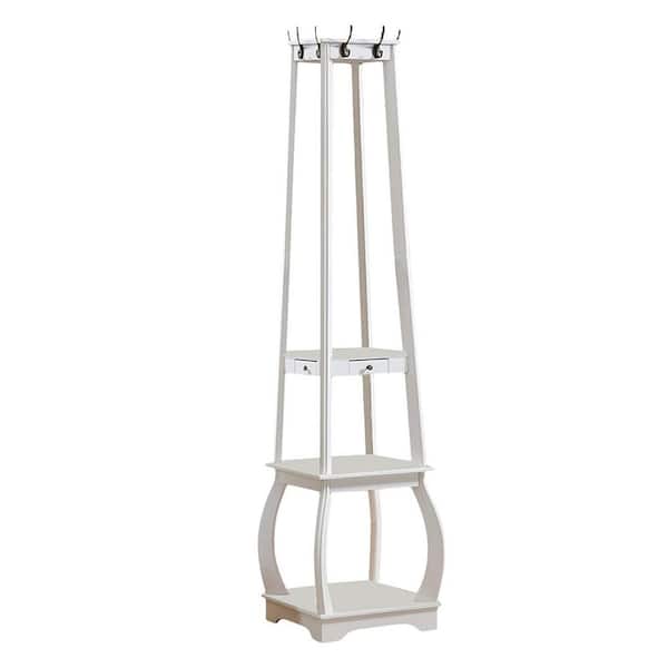 Kings Brand Furniture White Wood Hall Tree with 8-Hooks and Shelves