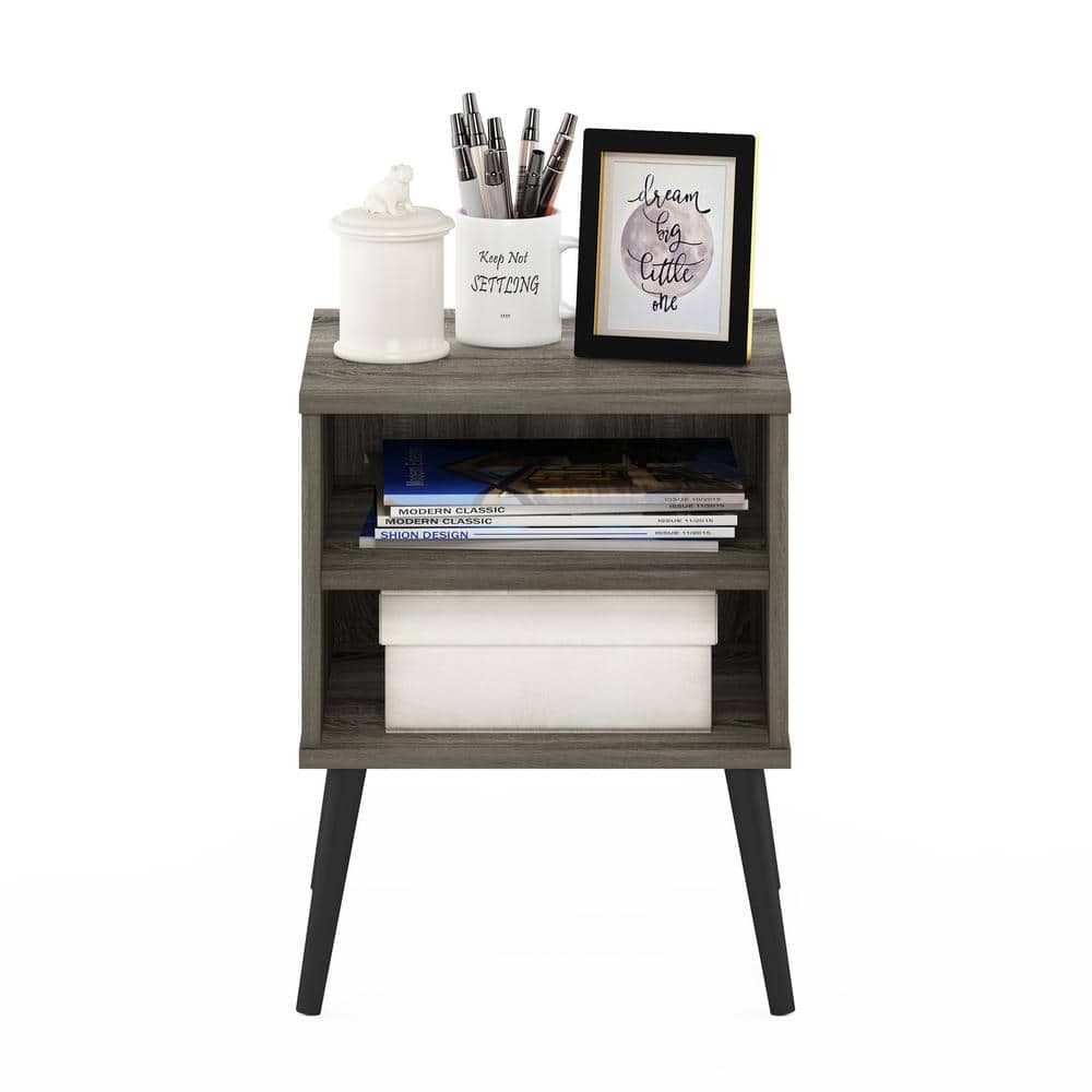 French Oak Grey Mid Century Wood End Table