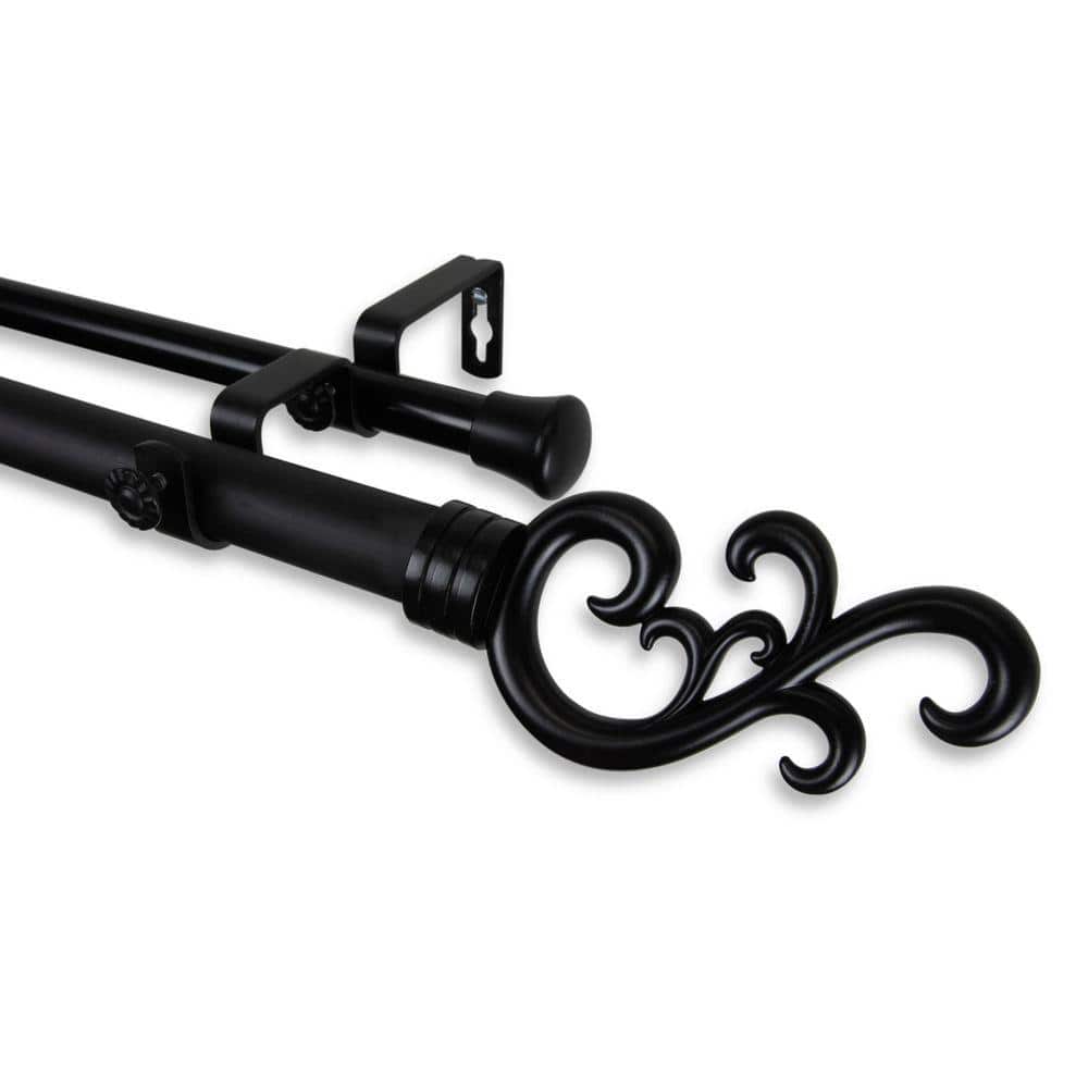 28 in. - 48 in. Telescoping 1 in. Double Curtain Rod Kit in Black with Madeline Finial price history on PriceWatchPro