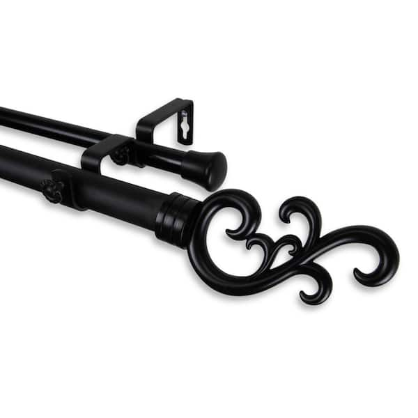 Rod Desyne 28 In 48 In Telescoping 1 In Double Curtain Rod Kit In Black With Madeline Finial 100 63 2 D The Home Depot