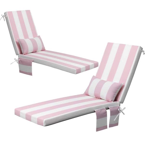 Pellebant 23 in. x 30 in. 2-Piece Deep Seating Patio Outdoor Chaise Lounge Chair Cushion in Pink & White Stripe