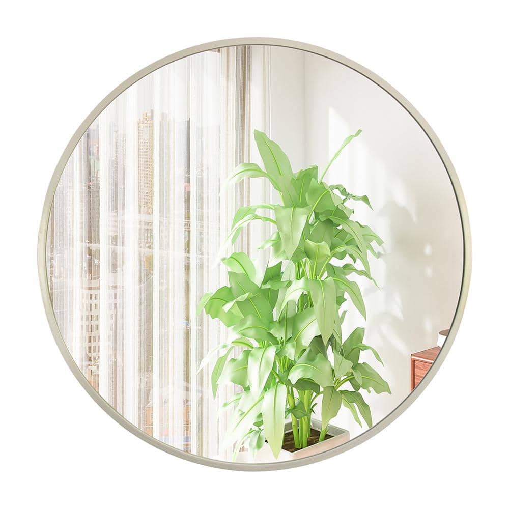 Hooseng Grealish 32 in. W x 32 in. H Metal Round Framed Wall Bathroom Vanity Mirror in Matte