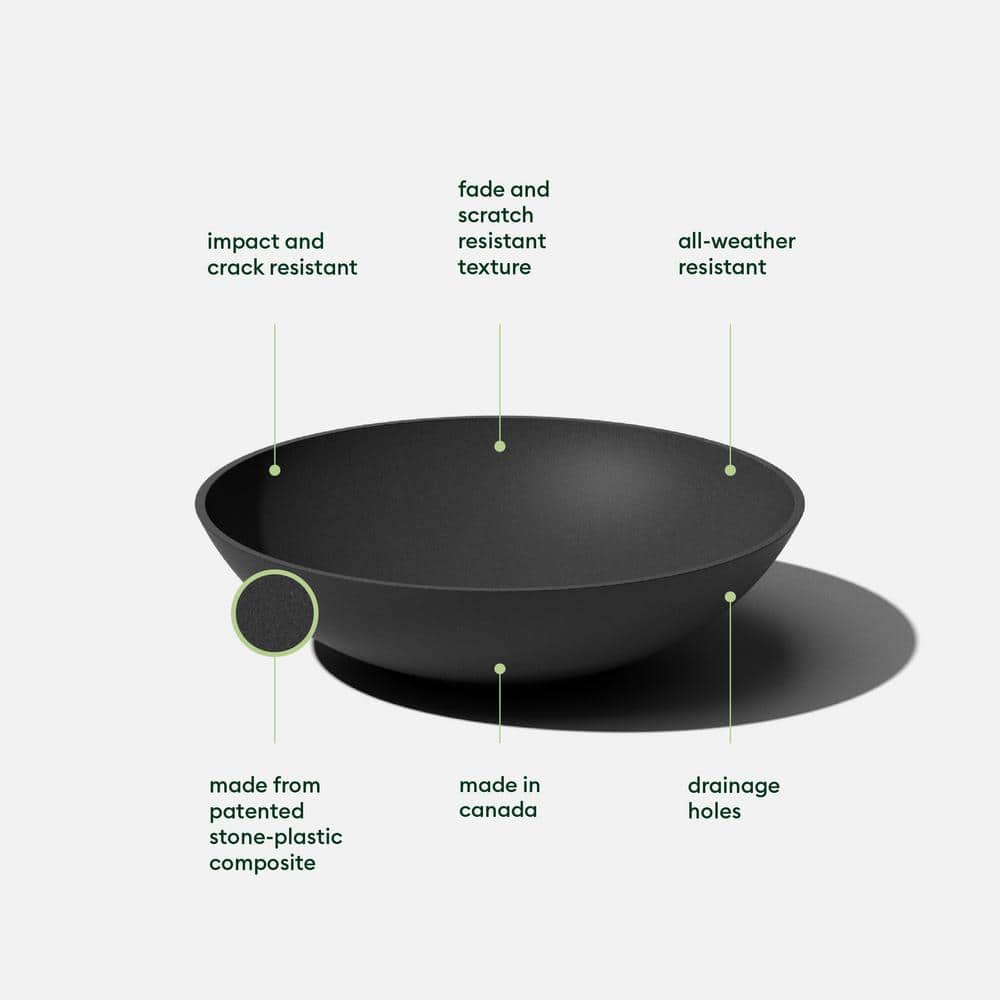 Black 24" Plastic-Stone Round Planter Bowl