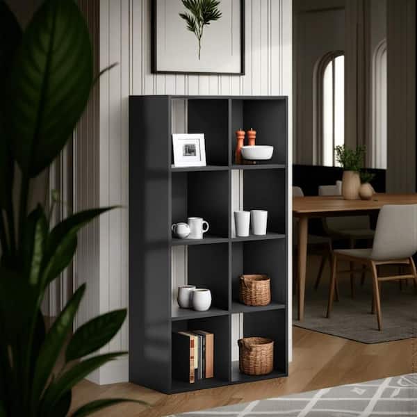 Zayla 47 in. Tall Black Wood 8-Shelf Standard Bookcase