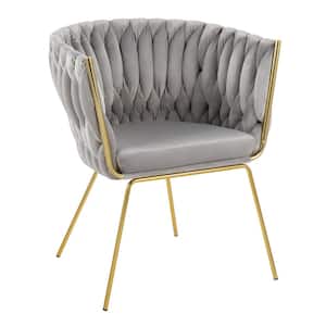 Braided Renee Silver Velvet and Gold Metal Arm Chair