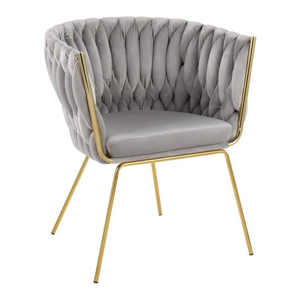 Lumisource Braided Renee Silver Velvet and Gold Metal Arm Chair