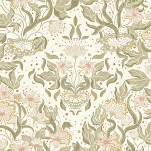 Lisa Olive Floral Damask Non-Pasted Non-Woven Paper Wallpaper