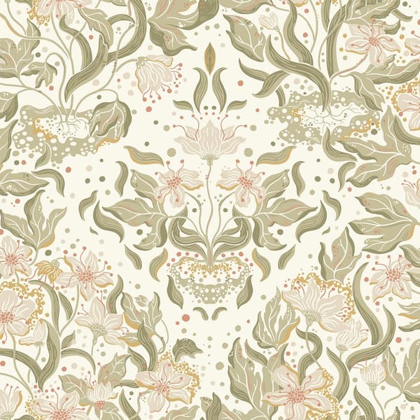 A-Street Prints Lisa Green Floral Damask Wallpaper Sample