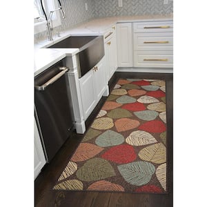 Leaves Leaf Design Cut to Size Brown Multicolor 26 " Width x Your Choice Length Custom Size Slip Resistant Runner Rug