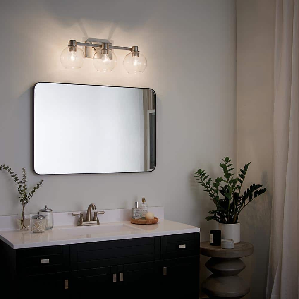 Harmony 24.5" Brushed Nickel 3-Light Vanity with Clear Glass Shades