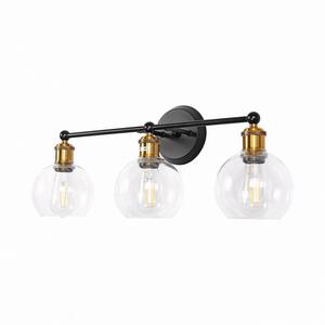 19 in. 3-Light Black Vanity Light with Seeded Glass Teardrop Shade and Waterproof Construction