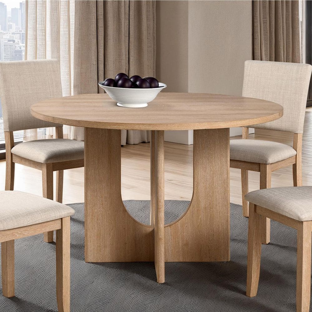 Calsen Modern Natural Wood Top 47.3 in. Pedestal Base Round Small Space Dining Table (Seats-4)