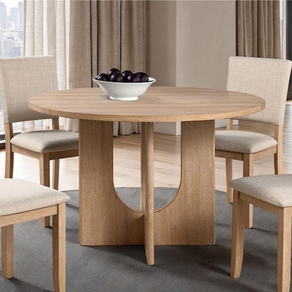 Quill Modern Natural Wood Top 47.3 in. Pedestal Base Round Small Space Dining Table (Seats 4)