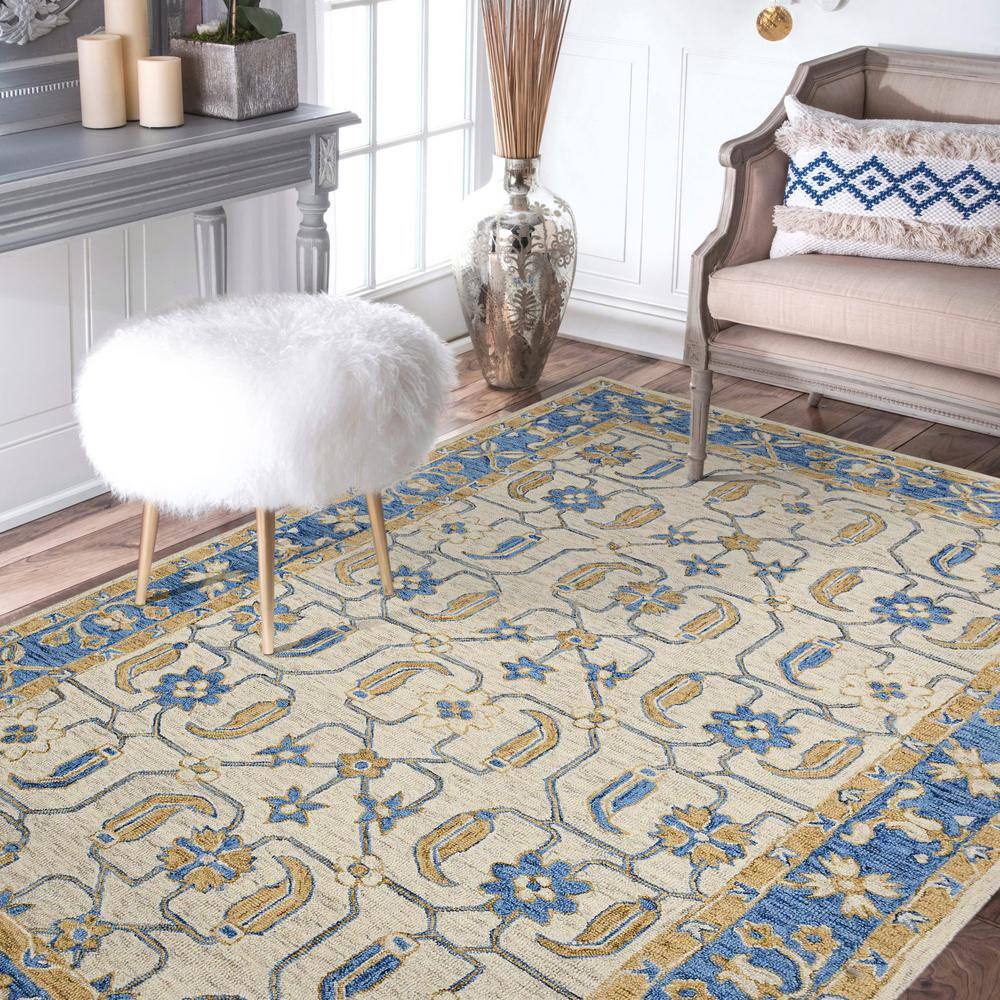 Hand-Tufted Multicolor Floral Motif Wool Area Rug