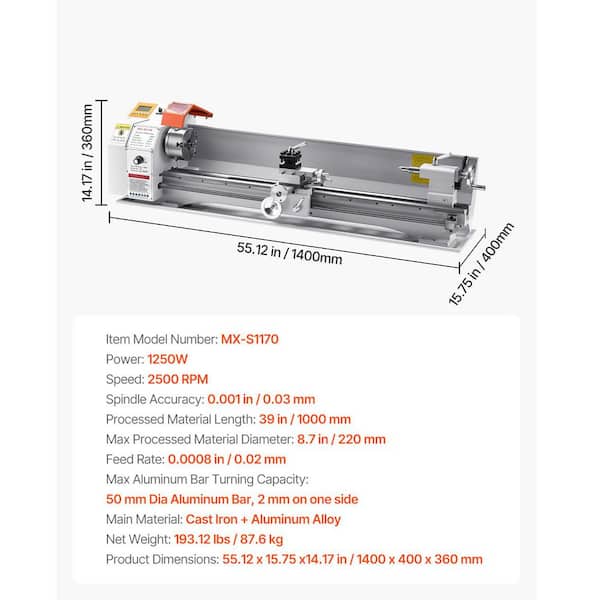 SKYSHALO Metal Lathe Machine 8.7 x 39 in. Precision Bench Power