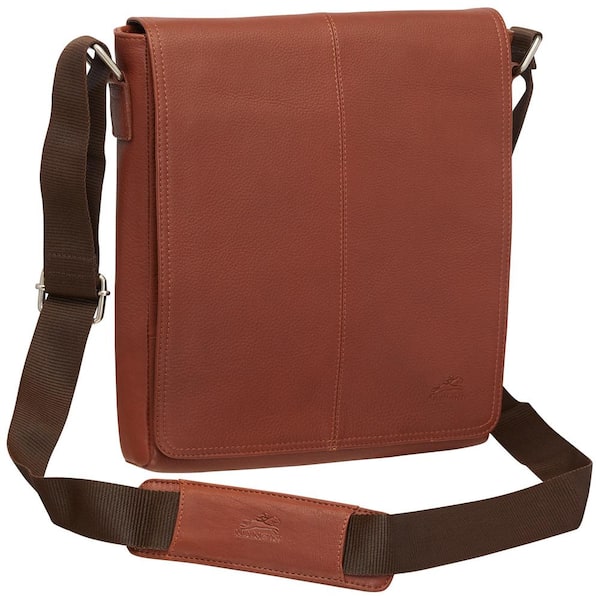 MANCINI Colombian Brown Leather Flap Messenger Bag for Tablet