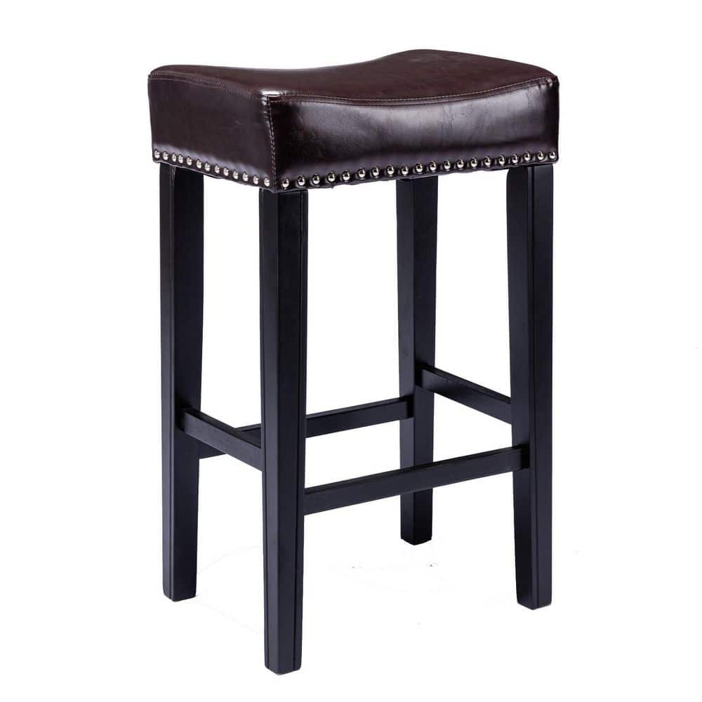 29 in. Brown Backless Solid Wood Bar Stools with Nailhead Trim (Set of ...