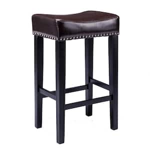 29 in. Brown Backless Solid Wood Bar Stools with Nailhead Trim (Set of 2)