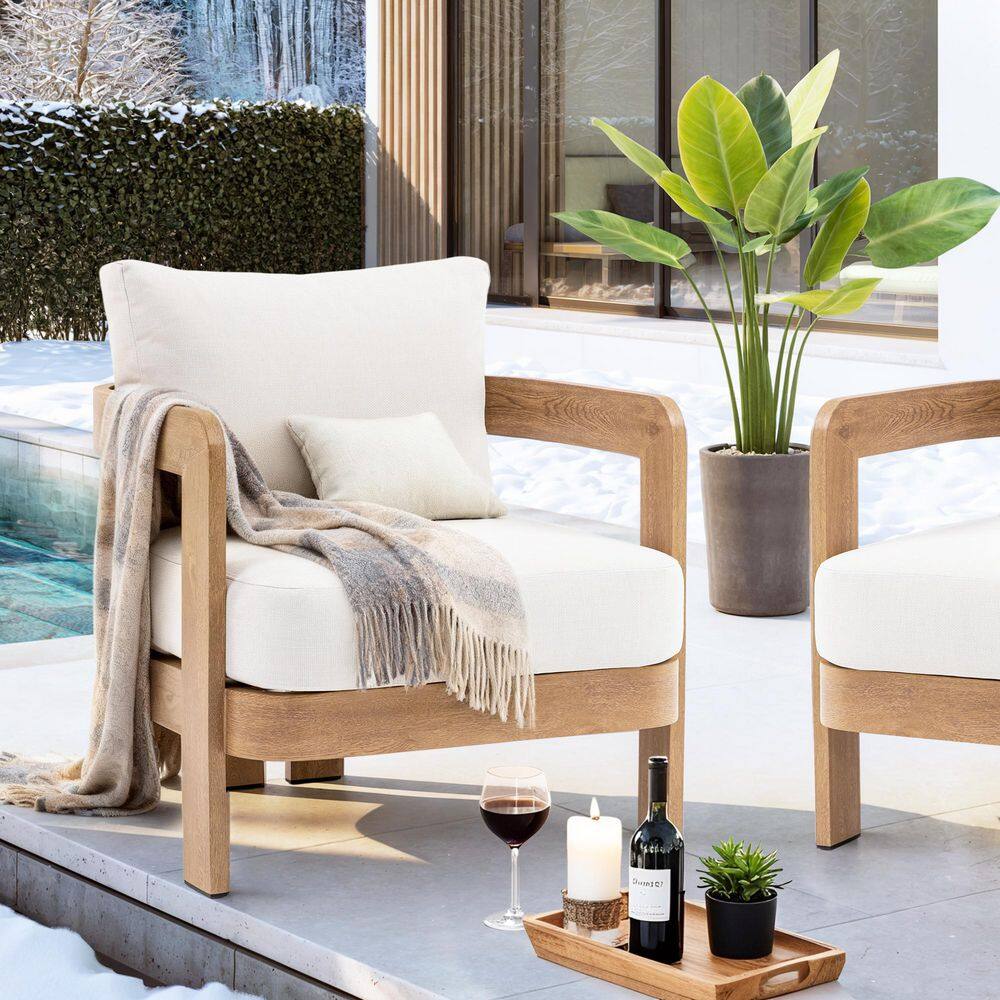 Cushioned Wood Outdoor Club Chair Assembly Free Chair for Patio, Cushion Color Beige price history on PriceWatchPro