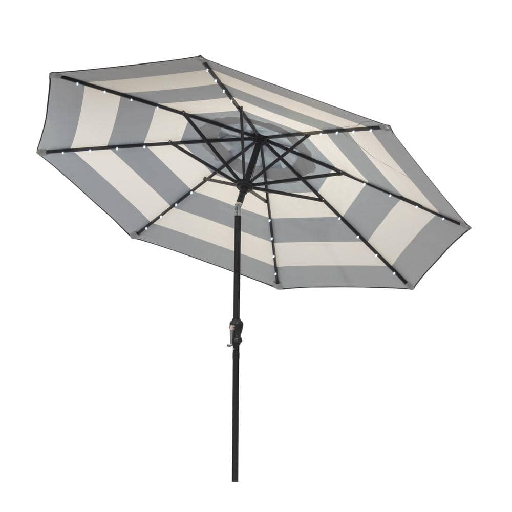 Navy Blue 9 ft. Aluminum Solar Patio Umbrella with LED Lights
