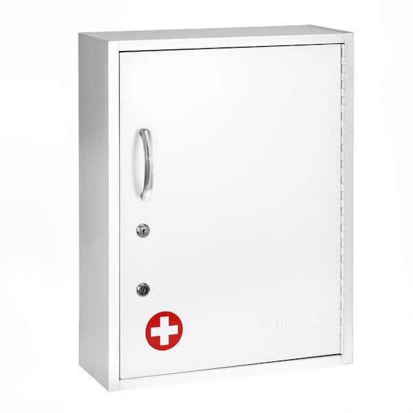 Vivacomfort 16 in. W x 21 in. H Dual Lock White Surface Mount Medicine Cabinet without Mirror with Pull-Out Shelf