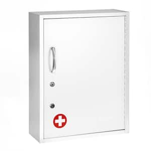 16 in. W x 21 in. H Dual Lock White Surface Mount Medicine Cabinet without Mirror with Pull-Out Shelf